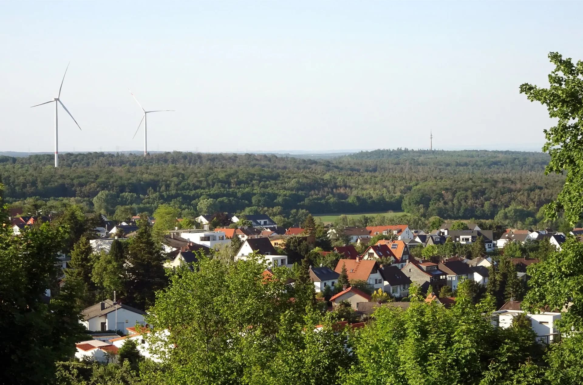 Blick vom Rehberg über Roßdorf zum Tannenkopf und Mainzer Berg
