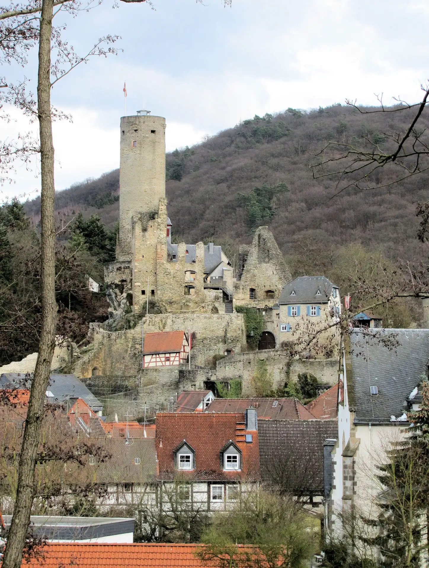 Burgruine über den Fachwerkhäusern von Eppstein