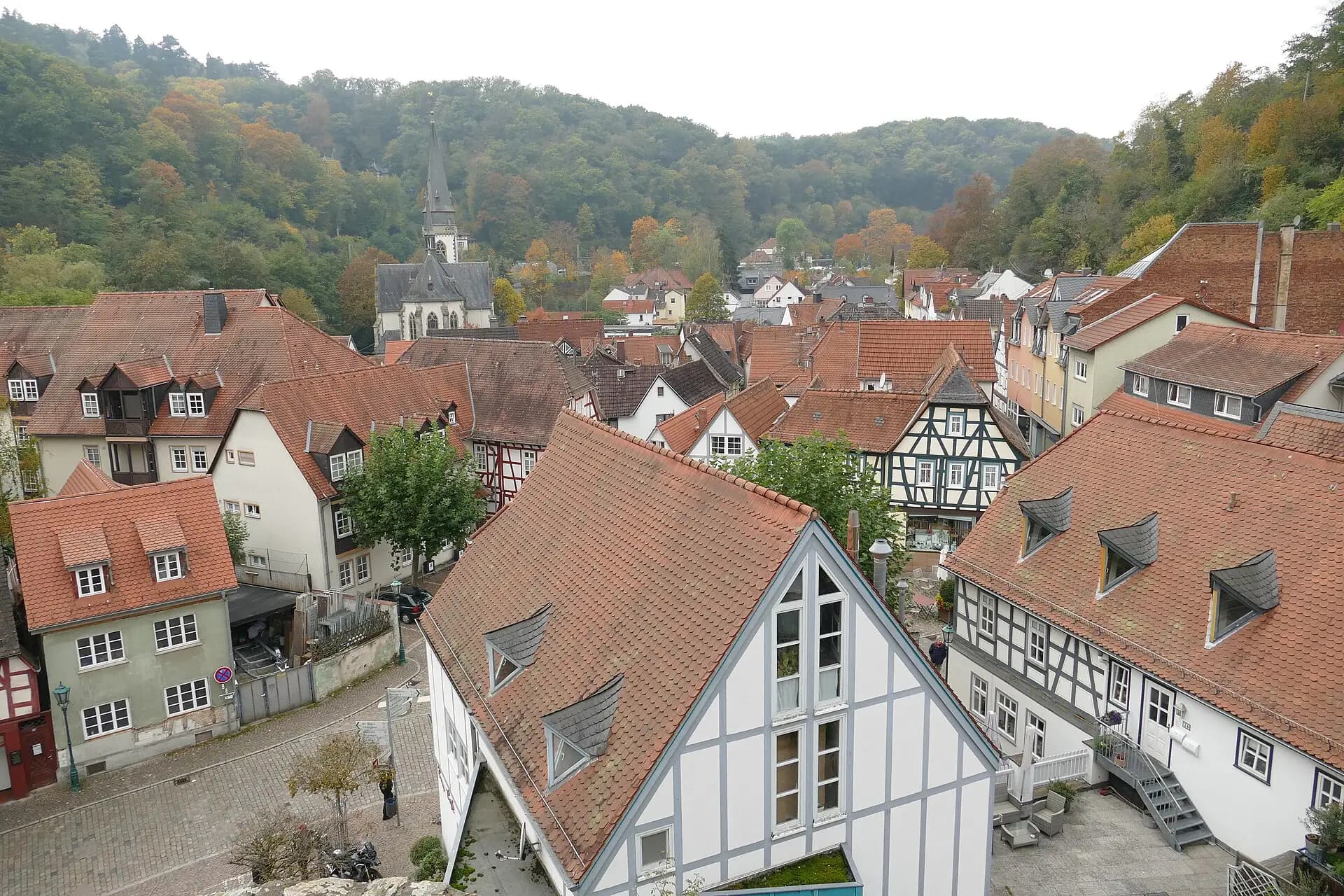 Blick über die Fachwerkdächer der Altstadt von Eppstein