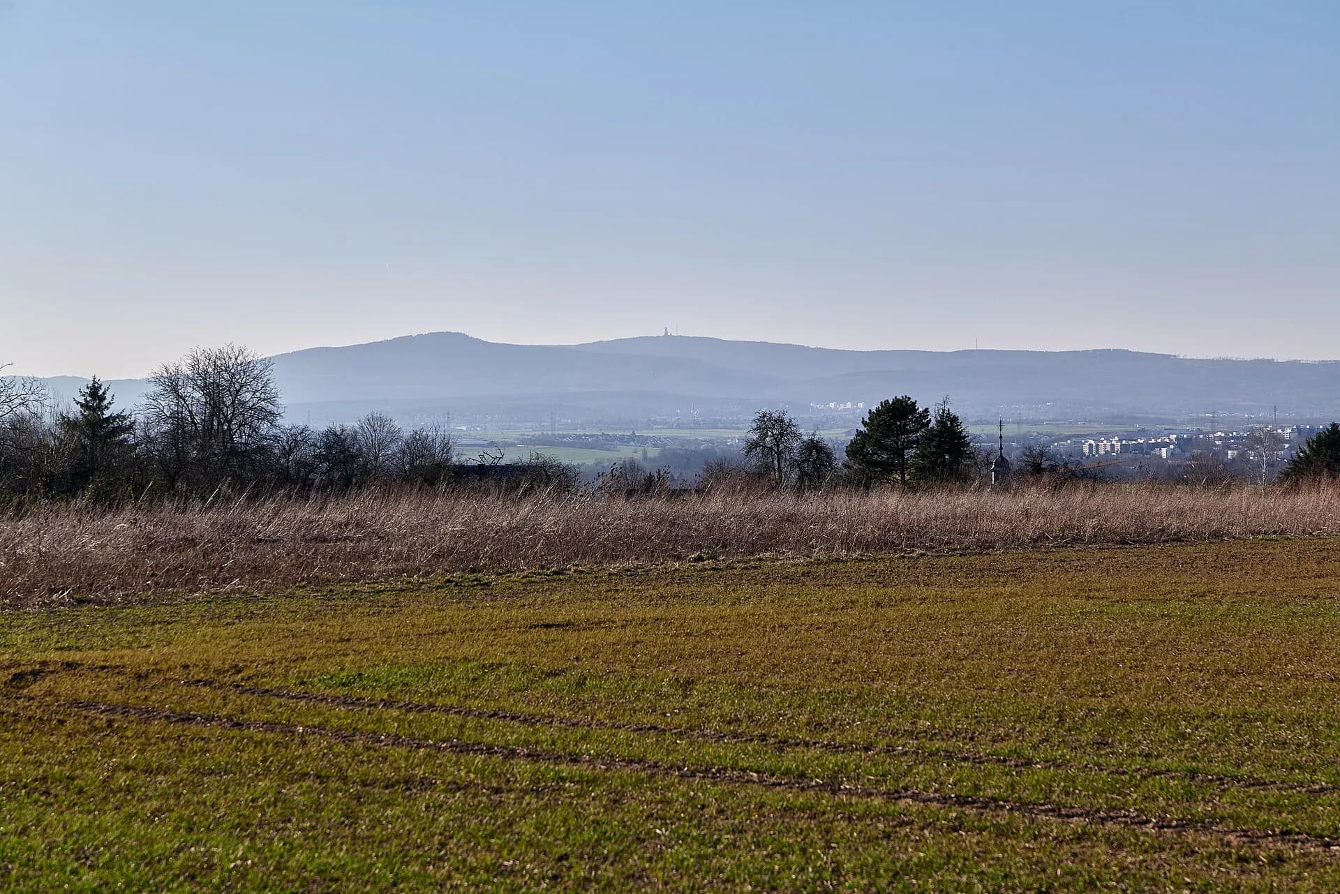 Felder mit Blick auf den Taunus in Frankfurt Berkersheim