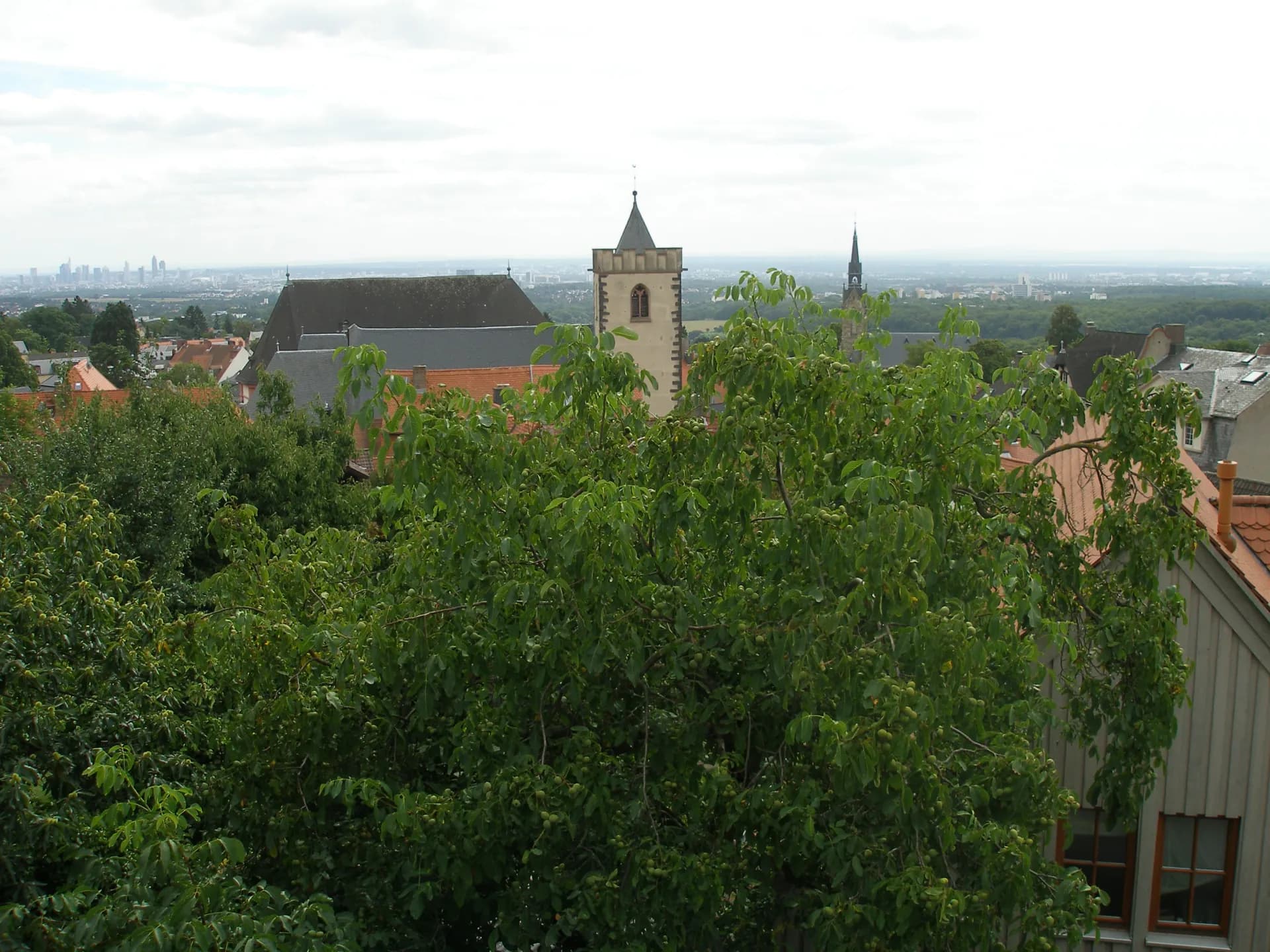 Kirchturm über den Dächern von Kronberg im Taunus