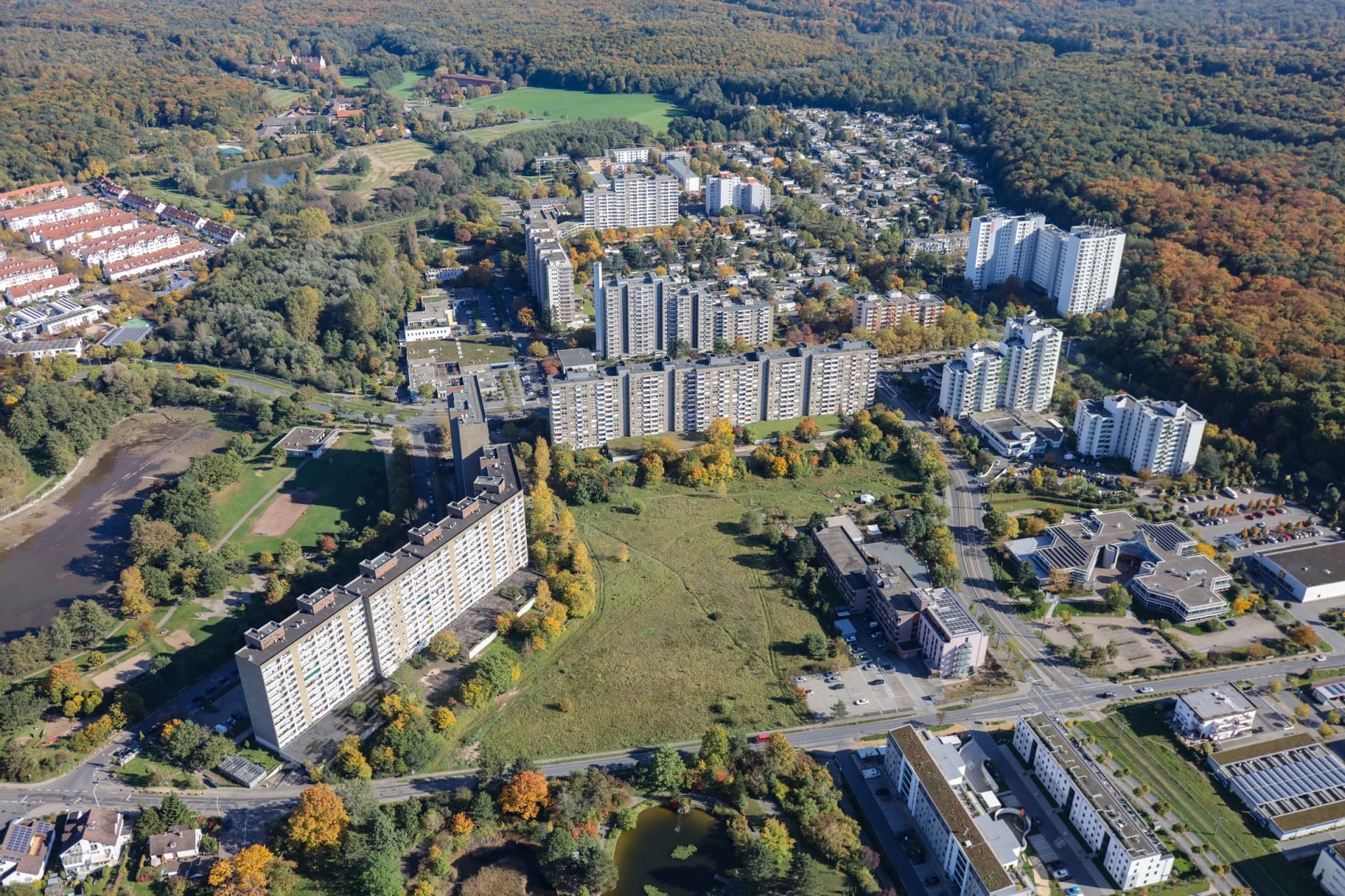 Wohnsiedlung Kranichstein in Darmstadt aus der Luft