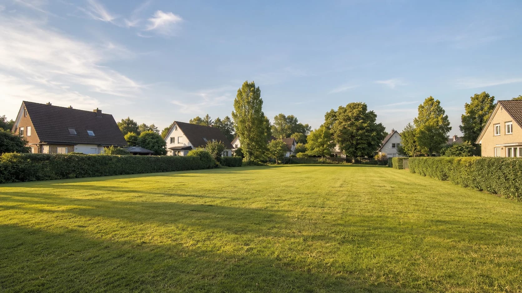 Grundstücksbewertung für ein großes gemähtes Wiesengrundstück mit Hecken in Wohnlage