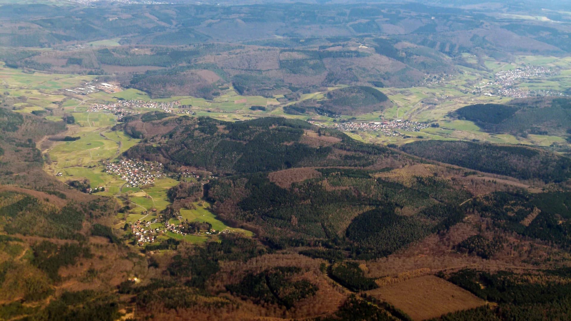 Luftbild der Ortsteile Breitenborn, Lanzingen, Roßbach und Bieber in Biebergemünd
