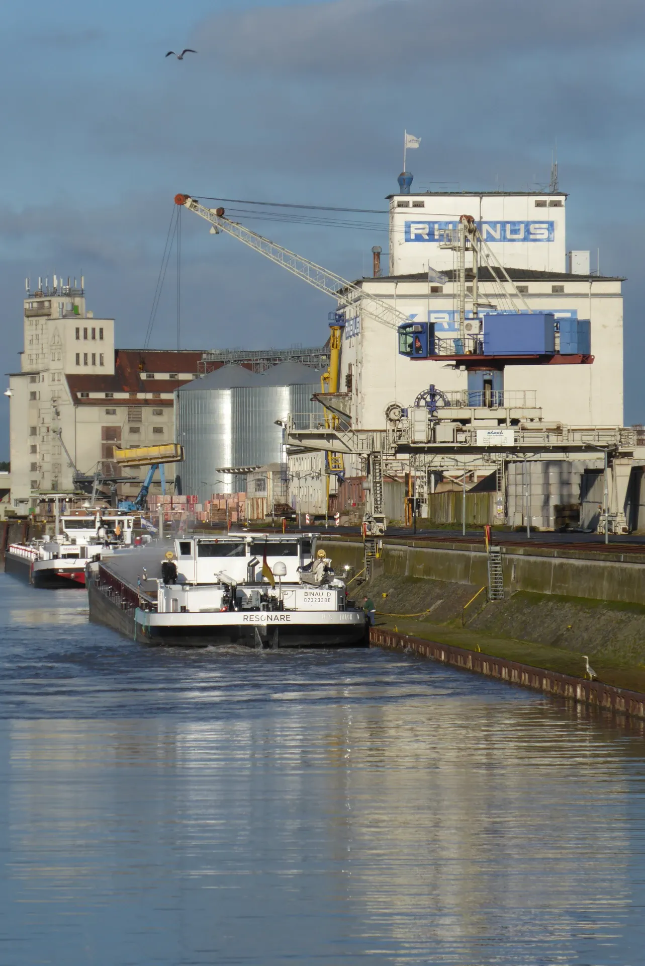 Frachtschiffe beim Löschvorgang im Mainhafen Hanau