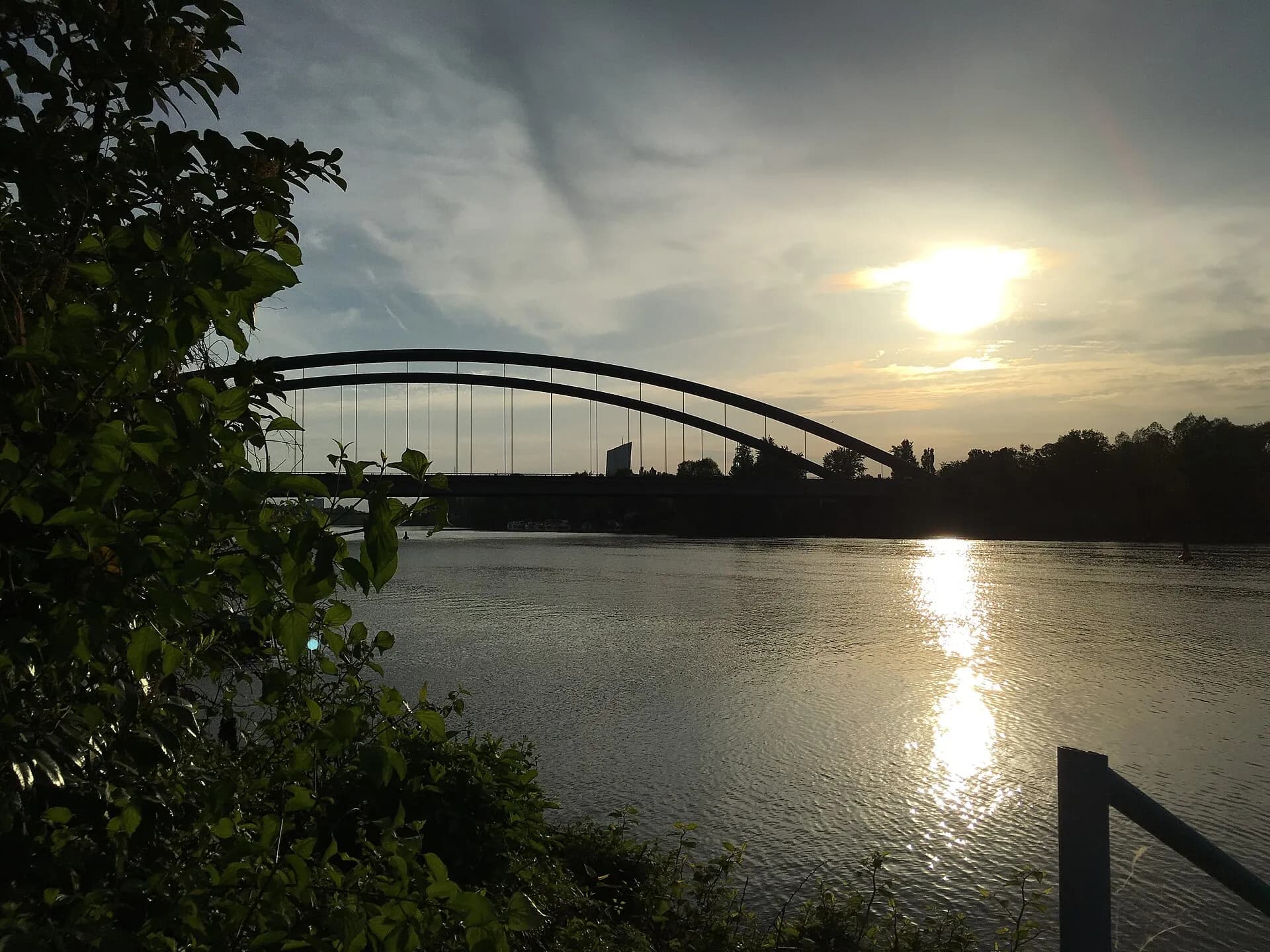 Mainufer mit der Kaiserleibrücke in der Abendsonne