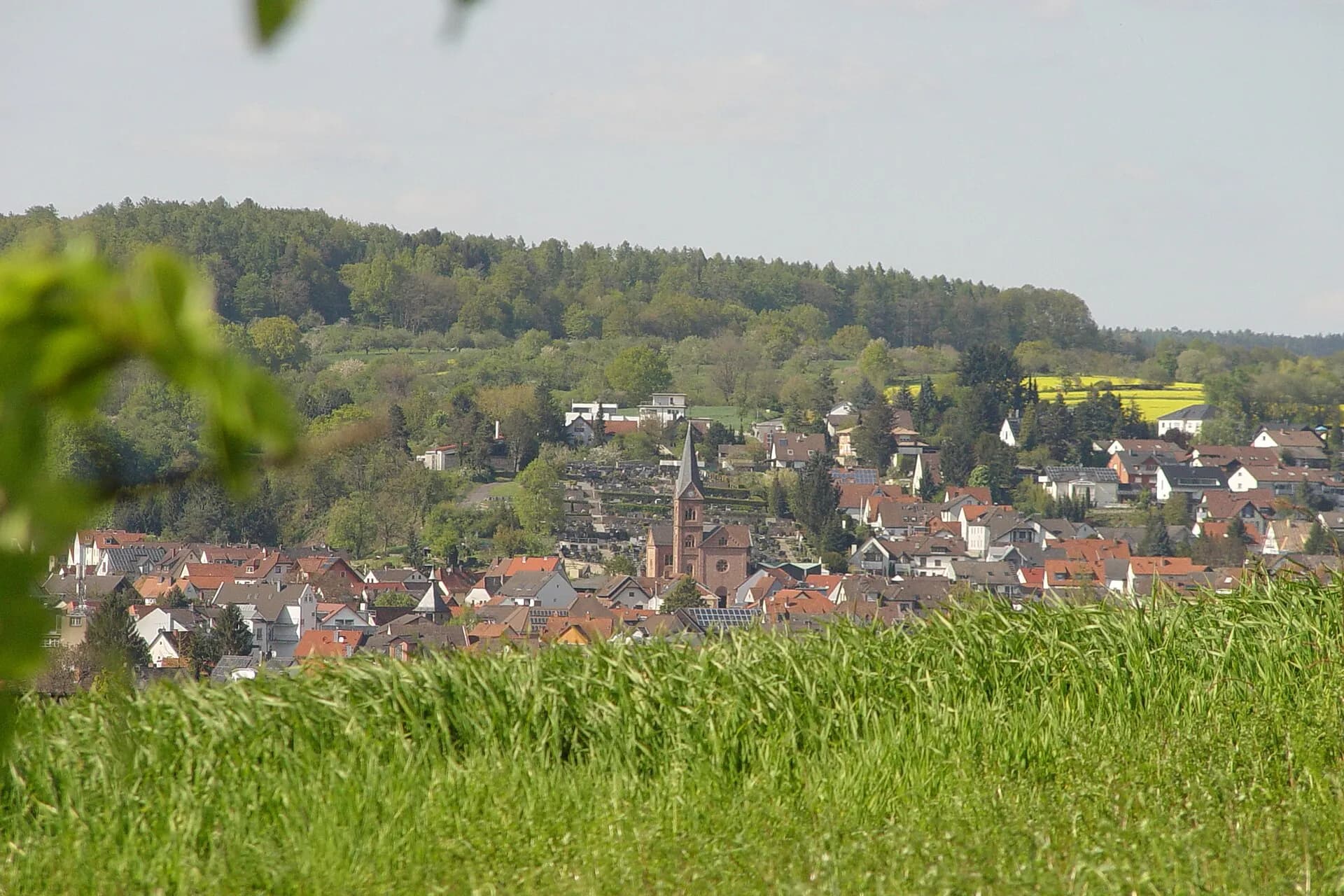Ortsansicht von Goldbach mit der Pfarrkirche St. Nikolaus
