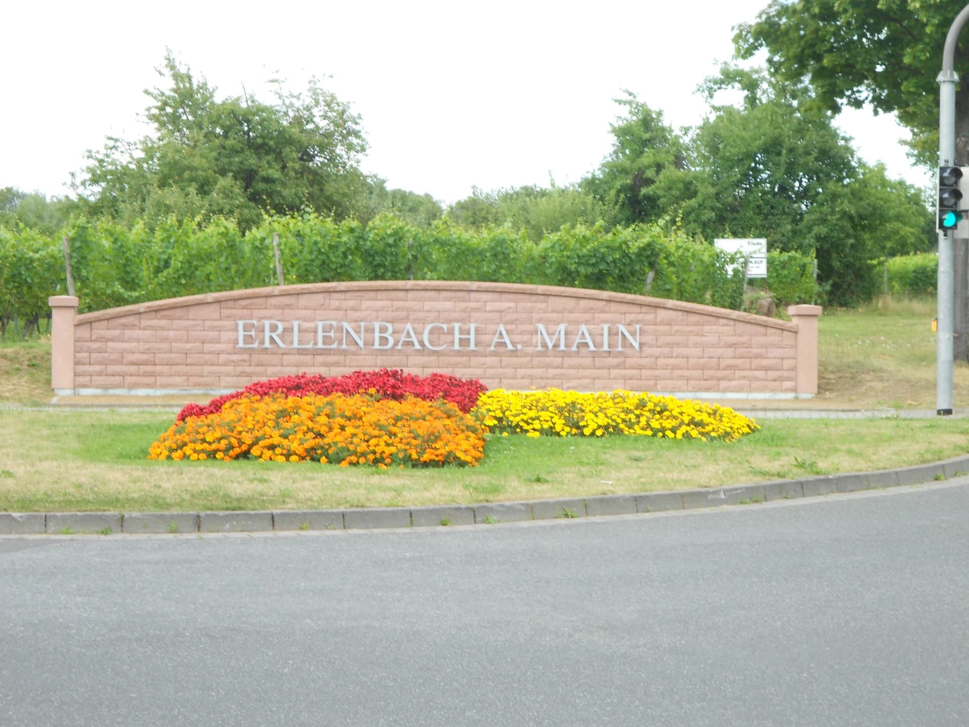 Ortseingangsmauer mit Weinreben in Erlenbach am Main