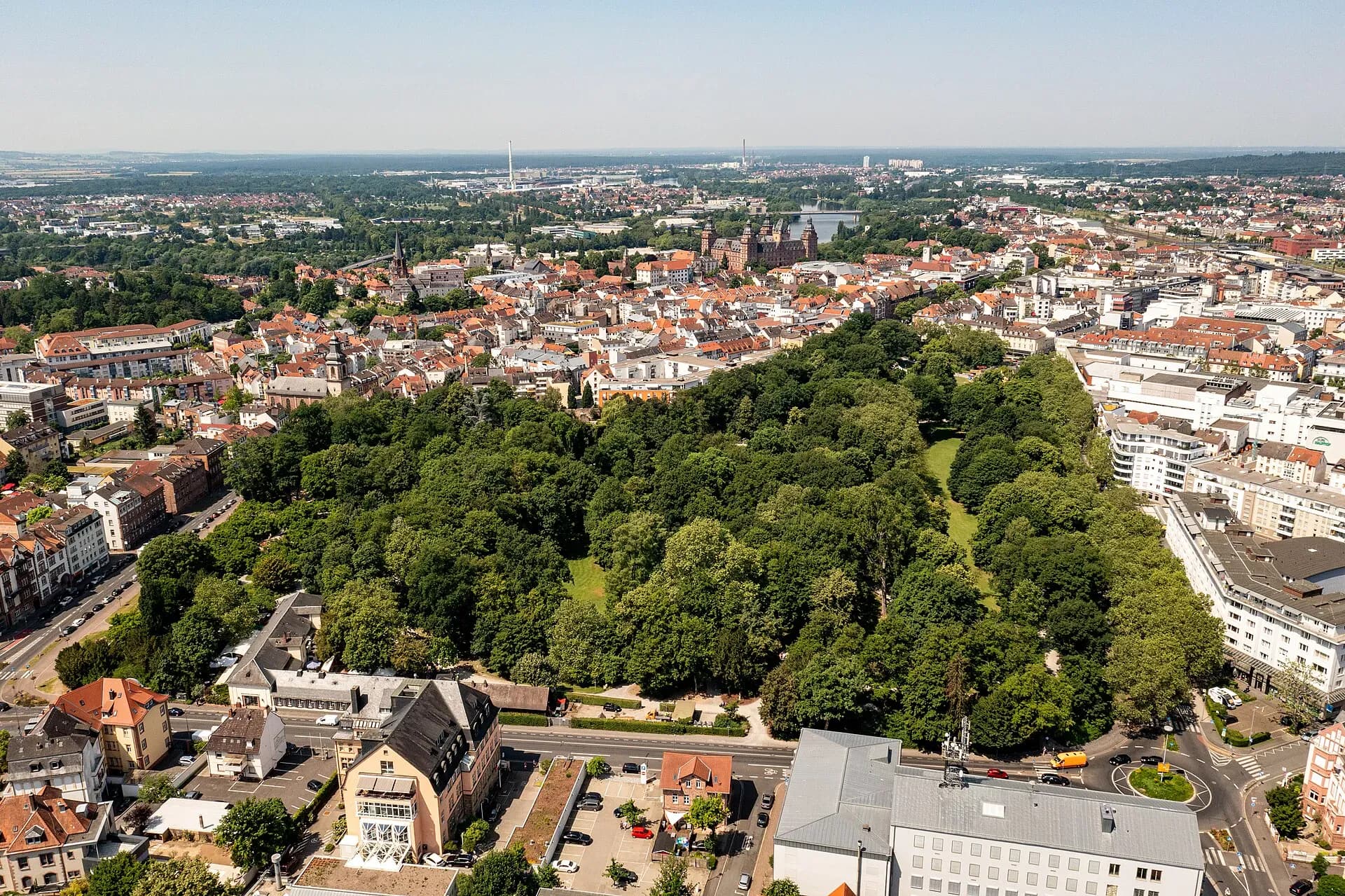 Luftbild des Parks Schöntal in Aschaffenburg