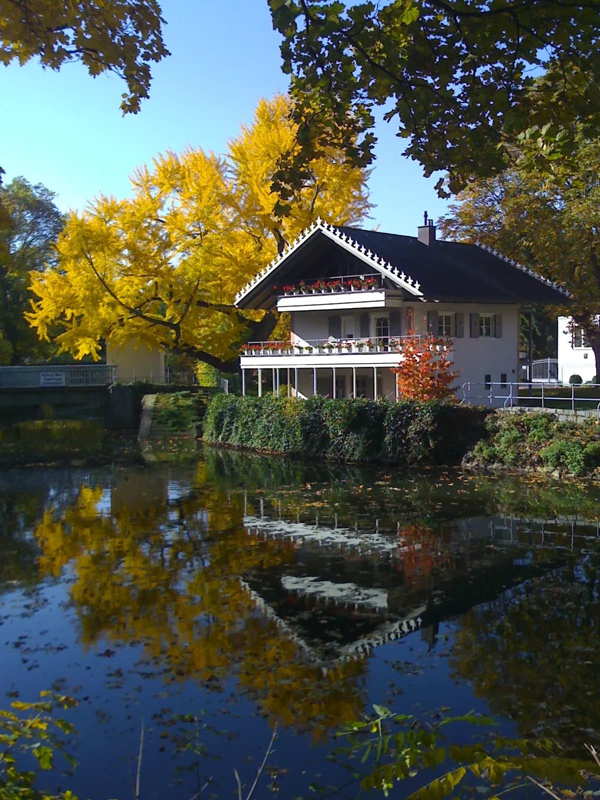 Petrihaus an der Nidda im Herbst in Frankfurt Rödelheim
