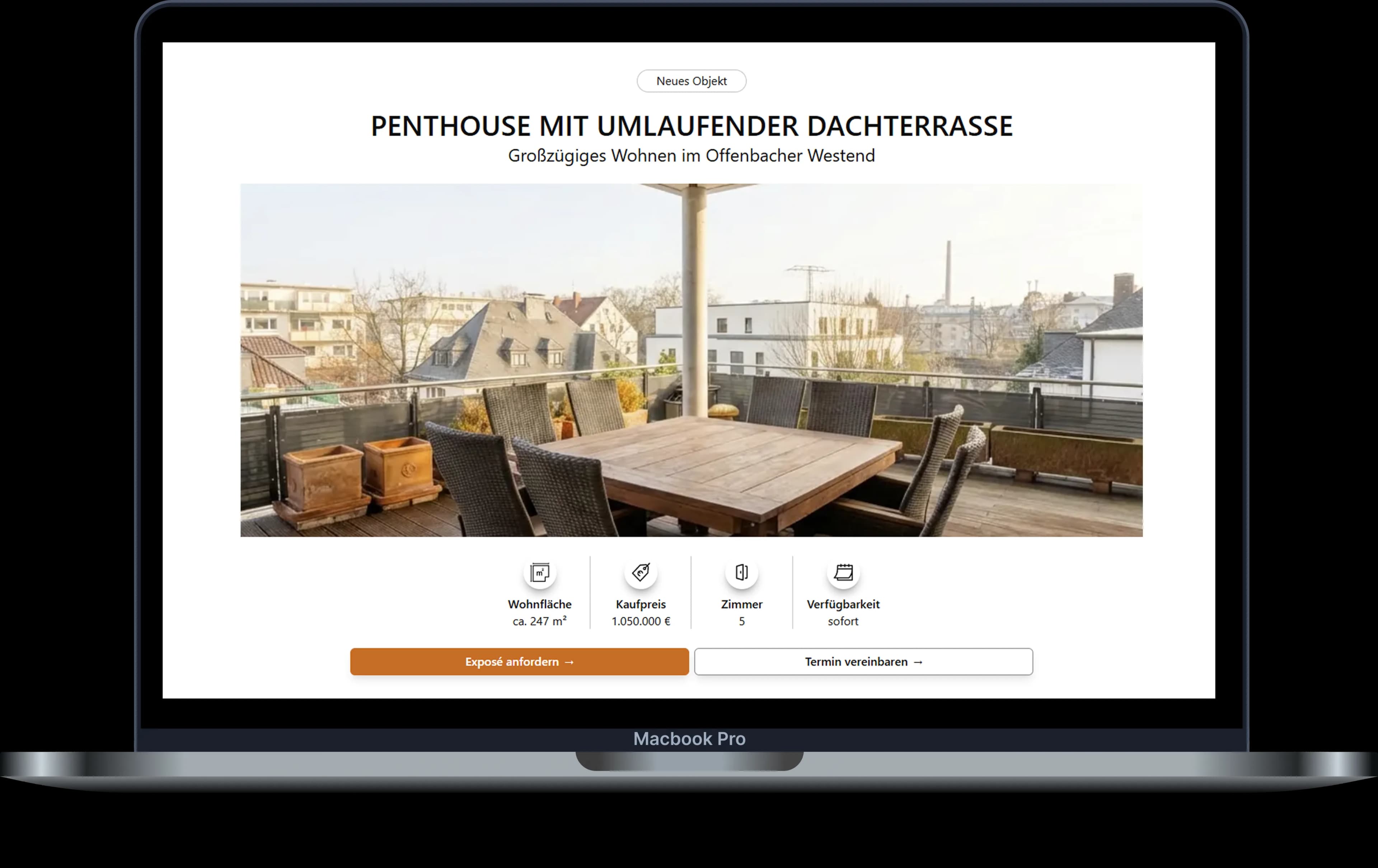 Professionelle Immobilien-Website auf einem Laptop – erstellt mit Novascale und Vivesta Studio