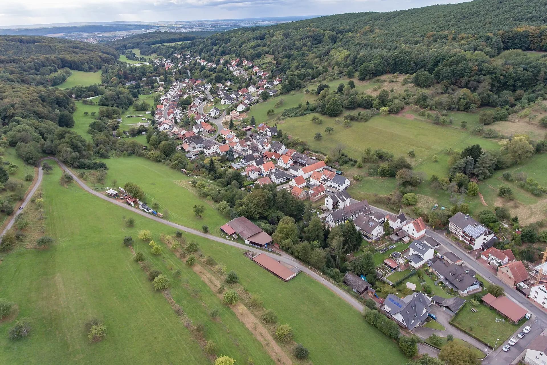 Luftbild von Mittel- und Unterdorf des Ortsteils Soden in Sulzbach am Main