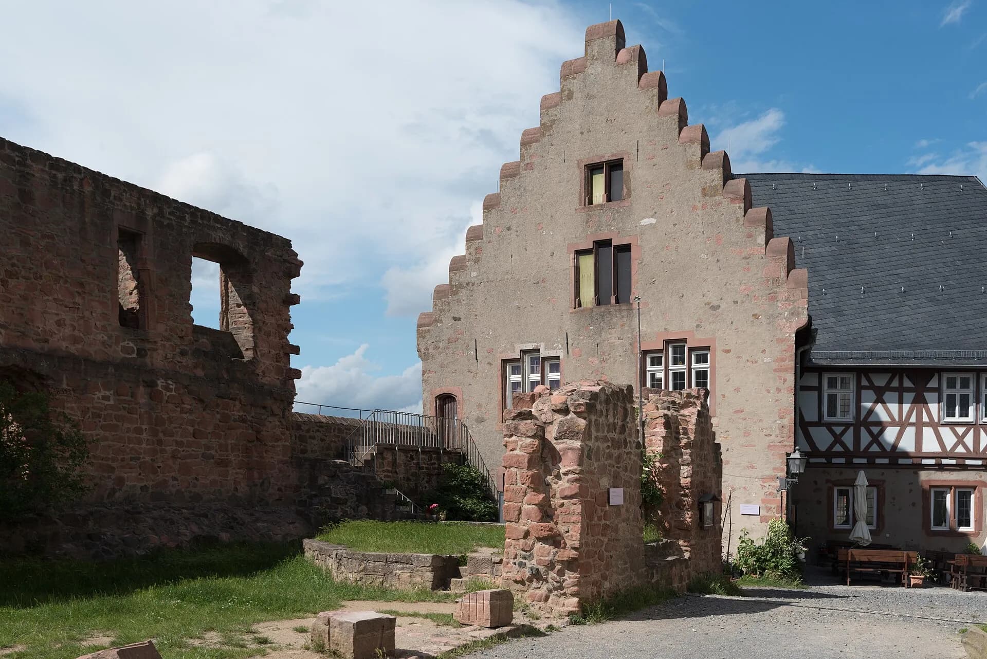 Ruine mit Staffelgiebel im Burghof der Veste Otzberg