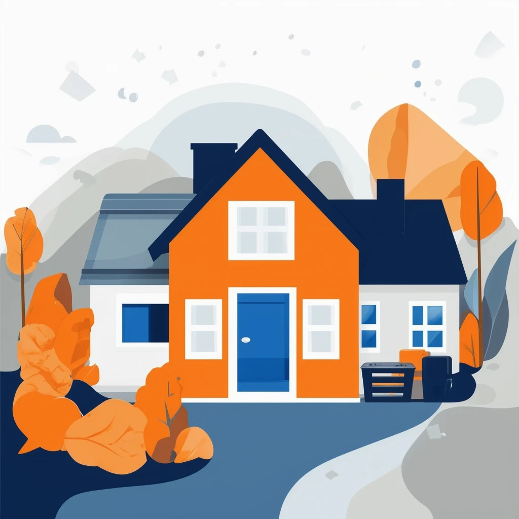 Vorteile des Vermietens - hier symbolisch für finanzielle Aspekte Eine stabile und wohlhabende Illustration der wirtschaftlichen Vorteile von Immobilienvermietung in Weiss Orange Blau und Grautoenen.